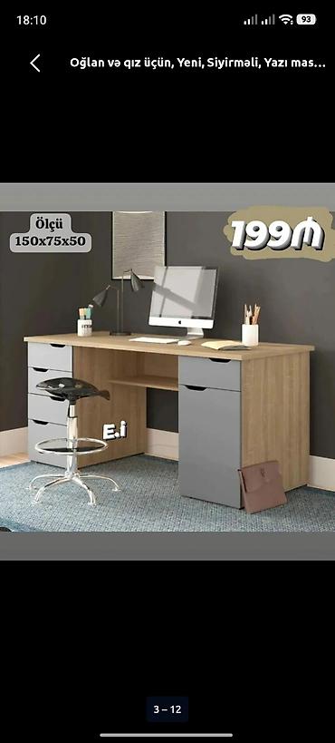 siyirmeli dolablar: Yazı/kompüter masası – oğlan və qızlar üçün uyğun Ölçü: 150 x 75 x 50 — 1