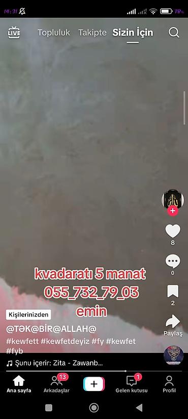 mayak suvaq: Xidmət: Divar suvağı və üzləmə işi - Kvadratmetr üzrə görülən peşəkar — 1