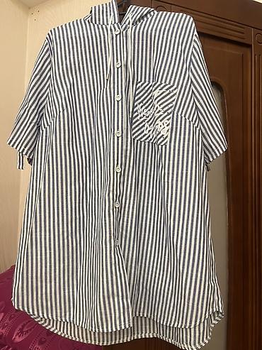 das sekilleri: Zolaqlı qadın koftası – kapüşonlu, düyməli - Model: qısaqol, oversize — 1