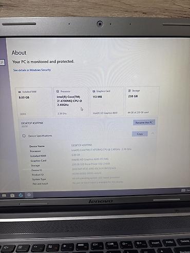 Lenovo noutbuk Texniki göstəricilər: - Prosessor: Intel Core