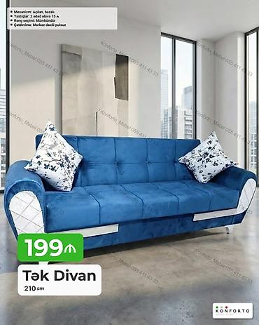Диваны: Tək divan – 210 sm - Mexanizm: Açılan, bazalı (yataq funksiyası və — 1