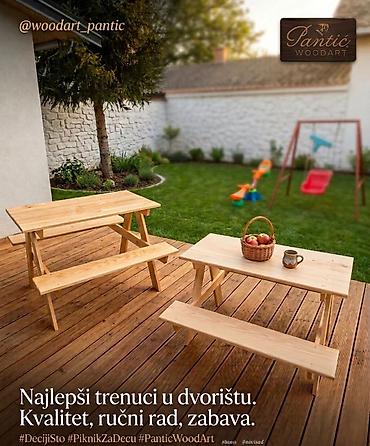ikea namestaj za decu: Dečiji drveni piknik set – sto sa dve klupe - Ručni rad od punog — 1