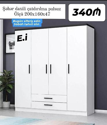 Ağ rəngdə 4 qapılı paltar şkafı Ölçü: 200 x 160 x 47 sm Şəhər