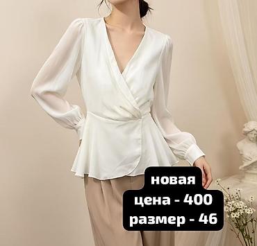 46: Блузка, Классическая модель, Атлас, Однотонный, На запах — 1