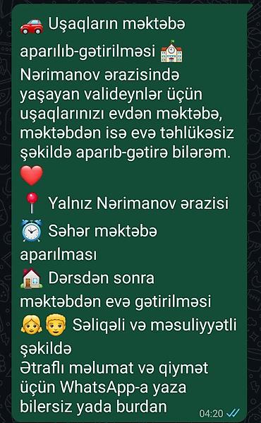 Sərnişin daşımaları: Minik avtomobili, Bakı - — 1