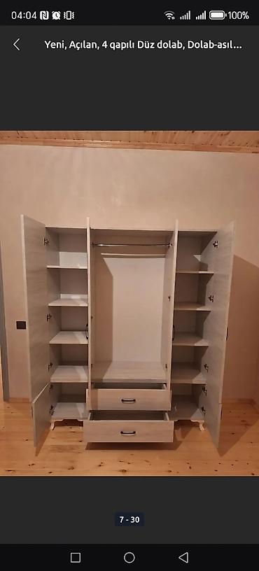 mebel skaf: Bu dördqapılı düz dolab, geyimlərin və digər əşyaların səliqəli — 3