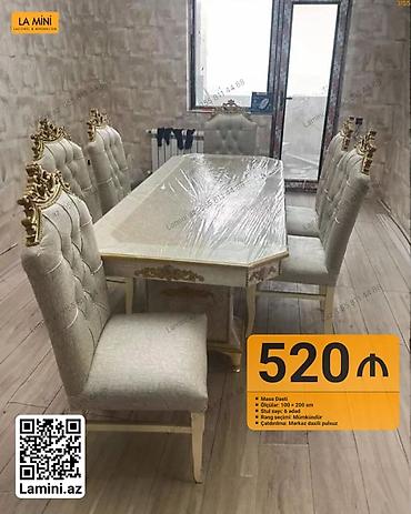Masa dəsti - Ölçülər: 100 x 200 sm - Stul sayı: 6 ədəd - Rəng seçimi