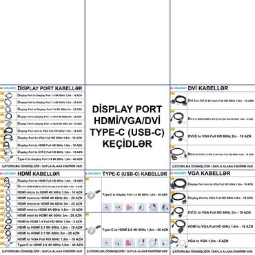 Masaüstü kompüterlər və iş stansiyaları: HDMİ DVİ VGA Display Port Type-C USB Kabellər 🚚Metrolara və ünvana