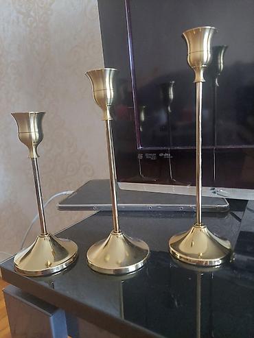 Şamdanlar: Yeni karobkada 3 eded şamdan satilir.keyfiyyetlidi reng getmir.altinda — 1