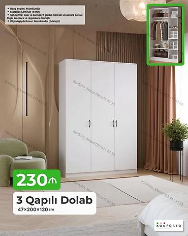 casio sumqayit: 3 Qapılı Dolab – 47×200×120 sm - Material: 18 mm laminat - Daxili — 1