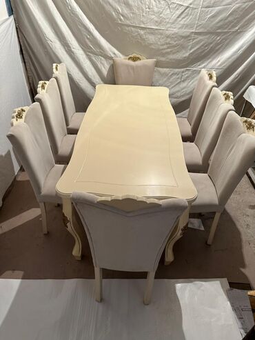 yazi stolu islenmis: Qonaq otağı üçün, İşlənmiş, Açılmayan, Kvadrat masa, 8 stul