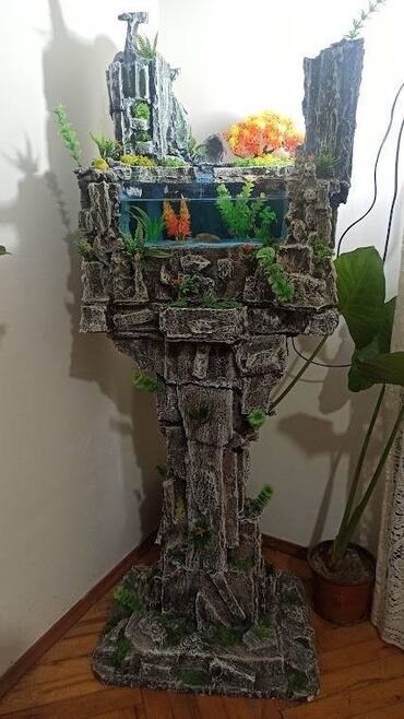 Akvariumi: Dekorativna fontana–akvarijum na postolju, unikatni ručni rad u stilu — 5