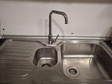 Mətbəx üçün paslanmayan poladdan ikigözlü lavabo və kran dəsti -