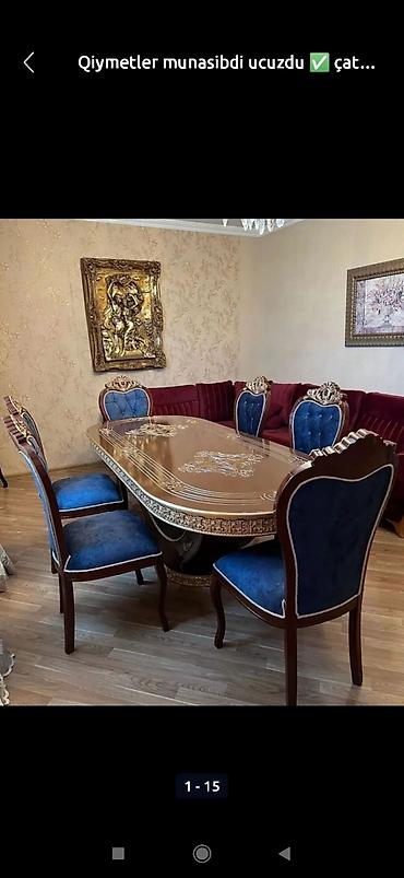 tek stolar: Qonaq otağı üçün, Yeni, Açılmayan, Dördbucaq masa, 6 stul — 6