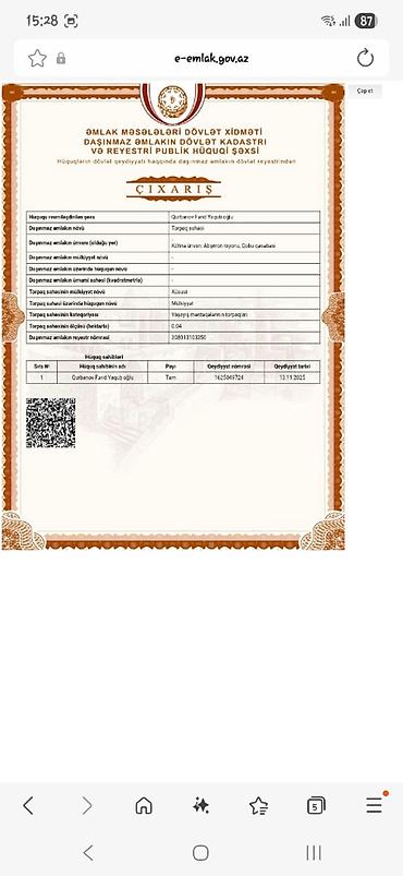 torpaq gence: 4 sot, Tikinti, Maklerlər narahat etməsin, Kupça (Çıxarış), Texniki pasport — 7