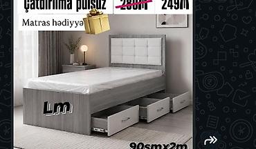 Ev üçün mebel: Tək nəfərlik çarpayı – 90 sm x 2 m ölçü - Rəng: açıq boz taxta — 1
