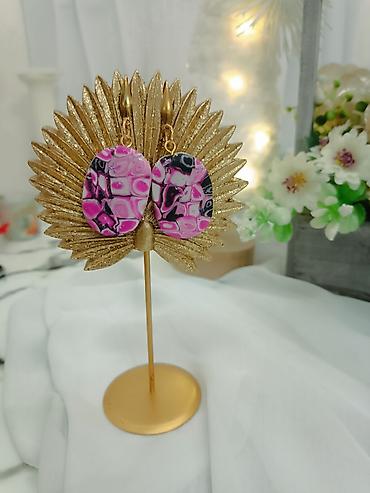 Minđuše: Ručno rađene mindjuse od gline sa unikatnim apstraktnim dezenom i — 2