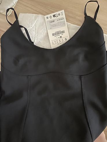 Женская одежда: ZARA Черное платье-комбинация миди. Размер S - Силуэт: прилегающий — 8