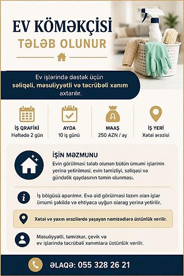bag evinde is axtariram: Ev köməkçisi tələb olunur — ev işlərində dəstək üçün səliqəli — 1