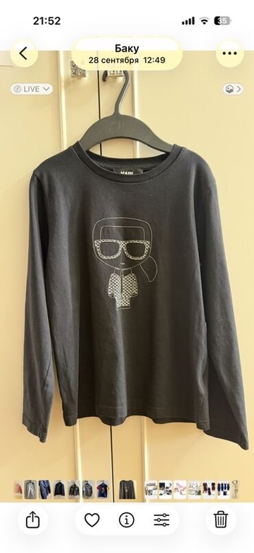 детские футболки в полоску: Qara rəngli uzunqollu köynək Olcu 6-7 yash - Brend: Karl Lagerfeld at lalafo.az детские футболки в полоску: Qara rəngli uzunqollu köynək Olcu 6-7 yash - Brend: Karl Lagerfeld