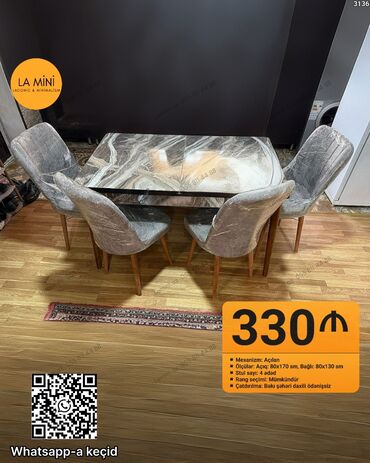 metbex ucun asma tavanlar: Для кухни, Раскладной, Прямоугольный стол, 4 стула