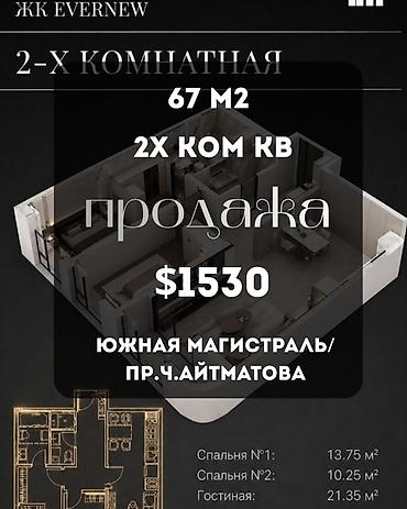 15: 2 комнаты, 67 м², Южная Магистраль Элитка, 15 этаж, ПСО (под самоотделку) — 1