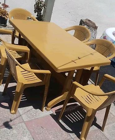 ev qizdiricisi: Plastik yemək dəsti – 1 masa + 6 stul - Rəng: qəhvəyi - Material — 4