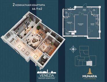 Продажа домов: 2 комнаты, 66 м², Элитка, 2 этаж, ПСО (под самоотделку)