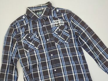 bluzki chłopięce z długim rękawem 134: Koszula 14 lat, stan - Dobry, wzór - Kratka, kolor - Szary