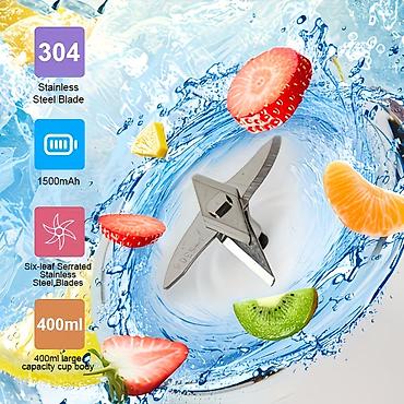 Blenderlər: Portativ Şirəçi və Blender (Juicer + Cup) - 1500 mAh daxili batareya — 2
