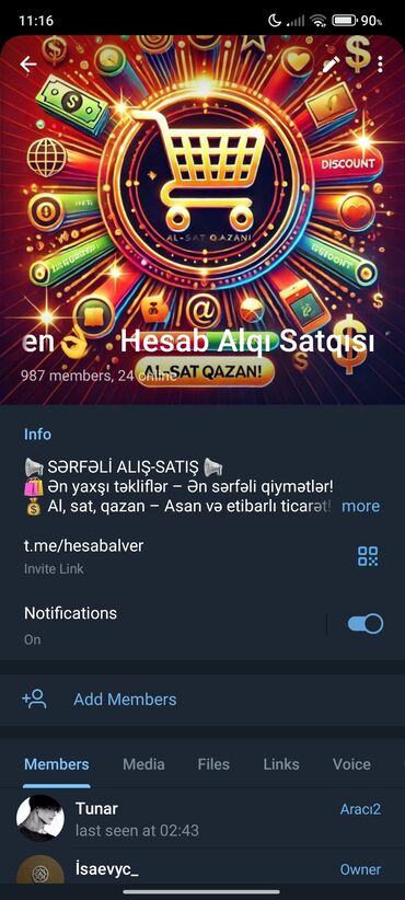Çəngəllər: Telegram hesab al sat qrupudur 
Evde kiçik biznesmen ola bilersiz
