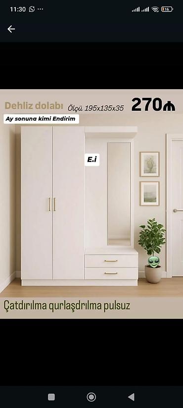 asilqan 35 azn: Yeni, 2 qapılı, Güzgülü, Ağ, Açılan, Düz dolab — 1