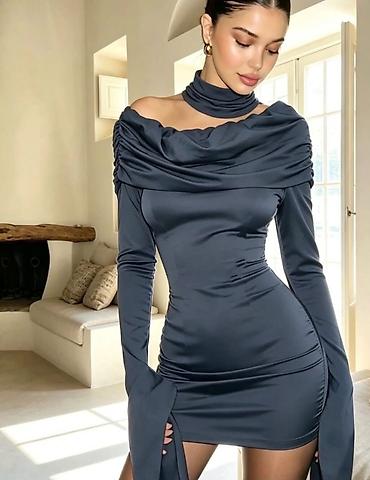 figaro cene: Mini haljina off-shoulder zvonasti rukavi, crna bordo siva braon, nova — 3