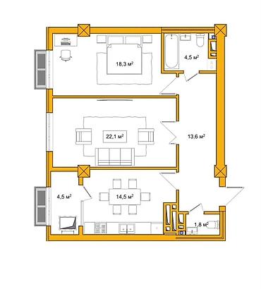 Продажа квартир: 2 комнаты, 79 м², Рабочий Городок Элитка, 6 этаж, ПСО (под самоотделку) — 2