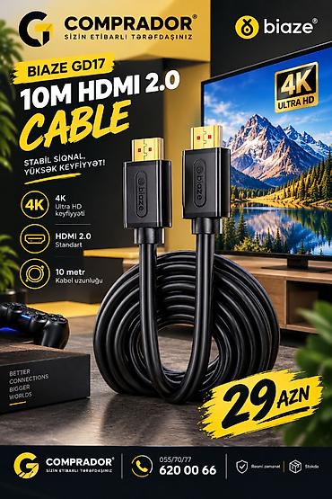 BIAZE GD17 10M 4K 2.0 HDMI CABLE BLACK BIAZE GD17 — rəqəmsal video və