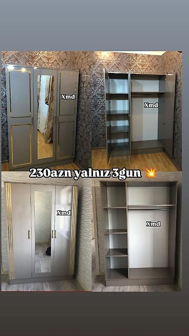 Paltar dolabları, qarderoblar: 4 qapılı paltar şkafı - Rəng: krem/bej tonları, qızılı dekor xətləri — 7