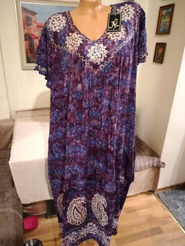 letnje haljine od indijskog platna: 2XL (EU 44), bоја - Ljubičasta, Večernji, maturski, Kratkih rukava