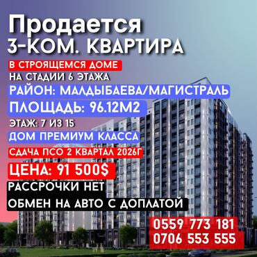 Продажа квартир: 3 комнаты, 96 м², Элитка, 7 этаж