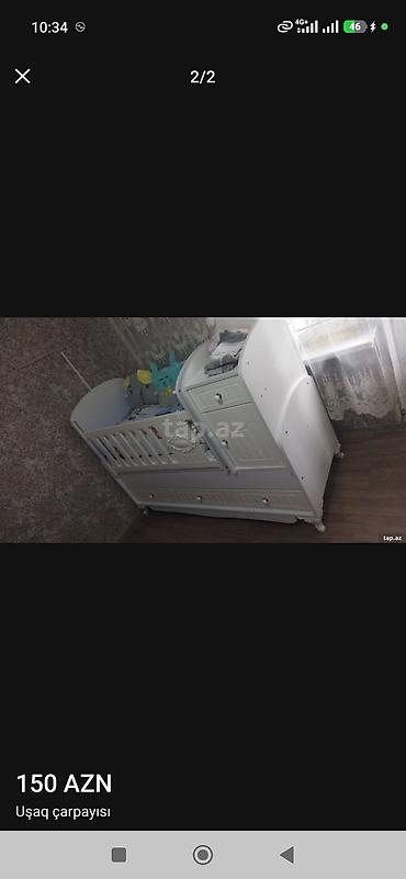 madera mebel: Oğlan və qız üçün, İşlənmiş, Dördbucaq, Beşik, Matras ilə, Yellənmə mexanizmi ilə — 1