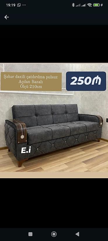 Divanlar: Açılan bazalı divan – 210 sm - Rəng: tünd boz - Material: yumşaq parça — 1