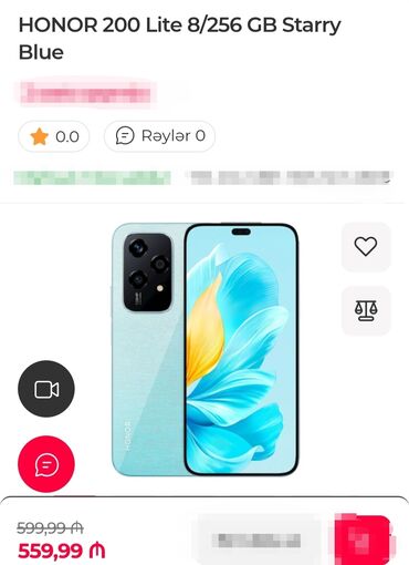 honor x9b 12256 qiymeti: Honor 200 Lite, 256 GB, rəng - Mavi, Sensor, Barmaq izi, Simsiz şarj