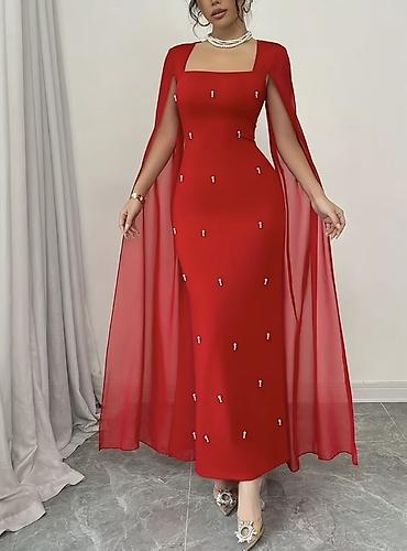 Qadın geyimləri: Qırmızı qolsuz-kaftan detallı ziyafət donu - Rəng: parlaq qırmızı - — 1