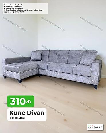 klassik divanlar: Künc divan – 240×150 sm - Mexanizm: açılan, bazalı (yataq funksiyası — 1