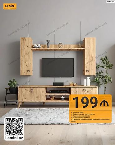 Ev və bağ: Televizor altlığı və divar modulu dəsti - Ölçülər: D 40 × H 180 × E — 1