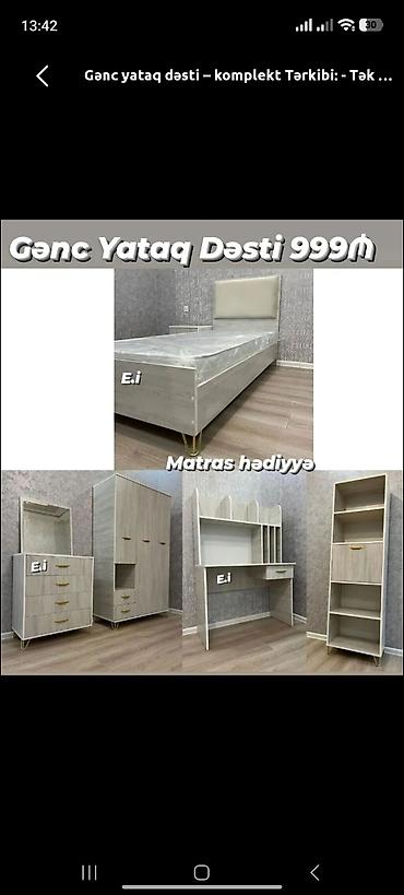 genc yataq: Gənc yataq dəsti – Komplekt - Tək nəfərlik çarpayı (yumşaq başlıqla) — 1