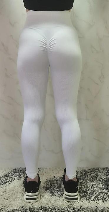 Helanke, biciklistički šortsevi: Ženske bele rebraste helanke – visok struk - Model: bešavne helanke — 5