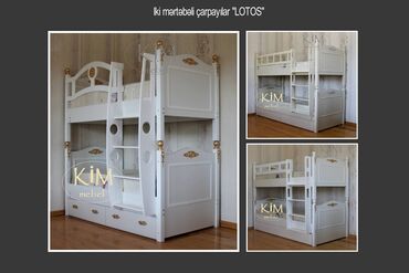 İkimərtəbəli uşaq çarpayıları: Oğlan və qız üçün, Yeni, Çarpayı, Matras ilə, Siyirməli, Taxta — 14