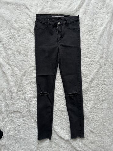 черные джинсы с завышенной талией: Прямые, Zara, Индия, Средняя талия, С разрезом
