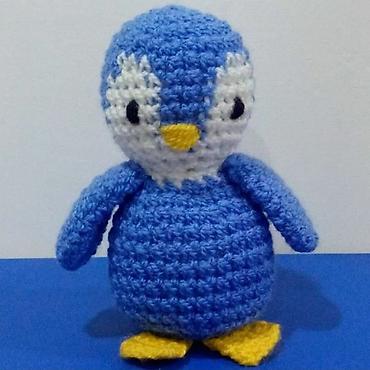 pinqvin oyuncaq: Amigurumi toxuma pingvin oyuncaq - Rənglər: mavi gövdə, ağ üz — 1