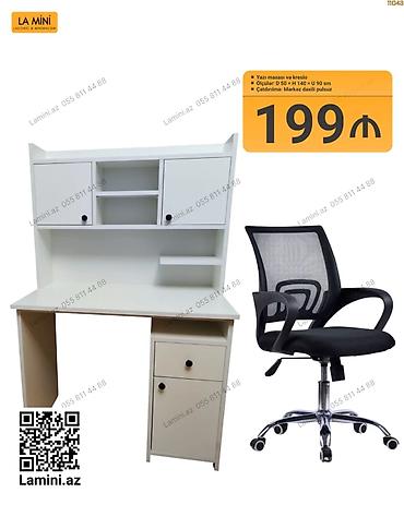 ofis stullari: Yazı masası və ofis kreslosu dəsti Masa: - Rəng: ağ - Yuxarı hissədə — 1